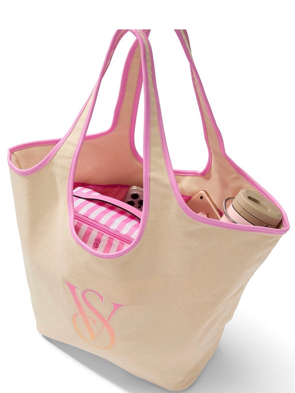 Victoria's Secret Canvas Tote with Pink Trim limited edition New with tags